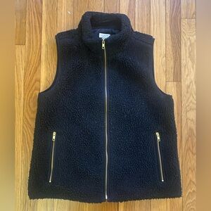 J. Crew Black Sherpa Vest with Gold-Tone Zipper
